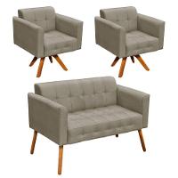 Kit 01 Namoradeira E 02 Poltronas Elisa Suede Marrom Rato - 6