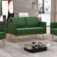 Namoradeira 02 Lugares Mari Suede Verde Pés Palito Castanho - 8