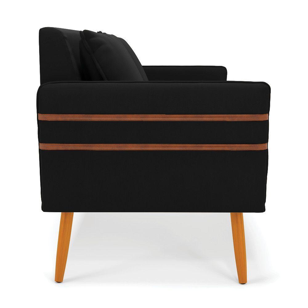 Namoradeira 02 Lugares Mari Suede Preto Pés Palito Castanho - 6