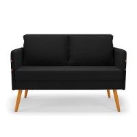 Namoradeira 02 Lugares Mari Suede Preto Pés Palito Castanho - 7