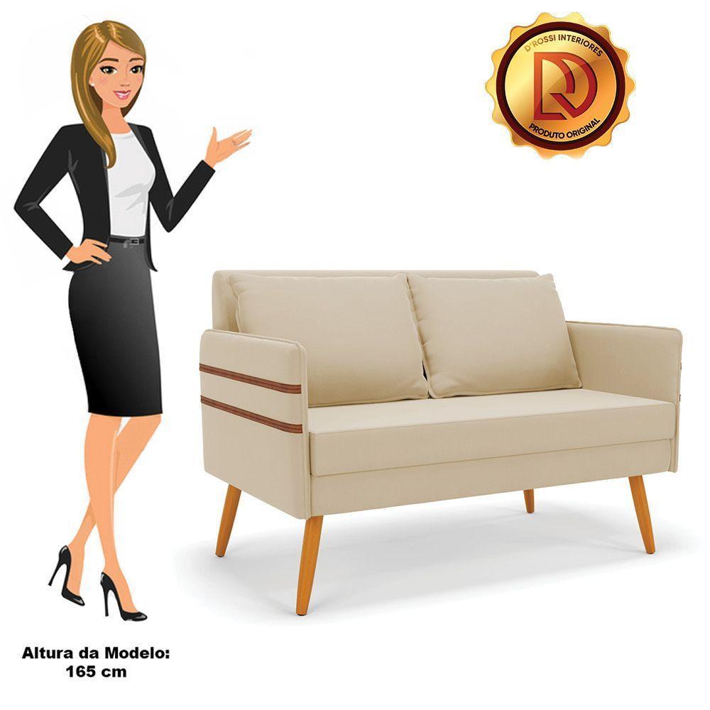 Namoradeira 02 Lugares Mari Suede Pés Palito Castanho Bege - 3