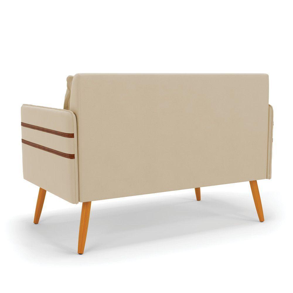 Namoradeira 02 Lugares Mari Suede Pés Palito Castanho Bege - 5