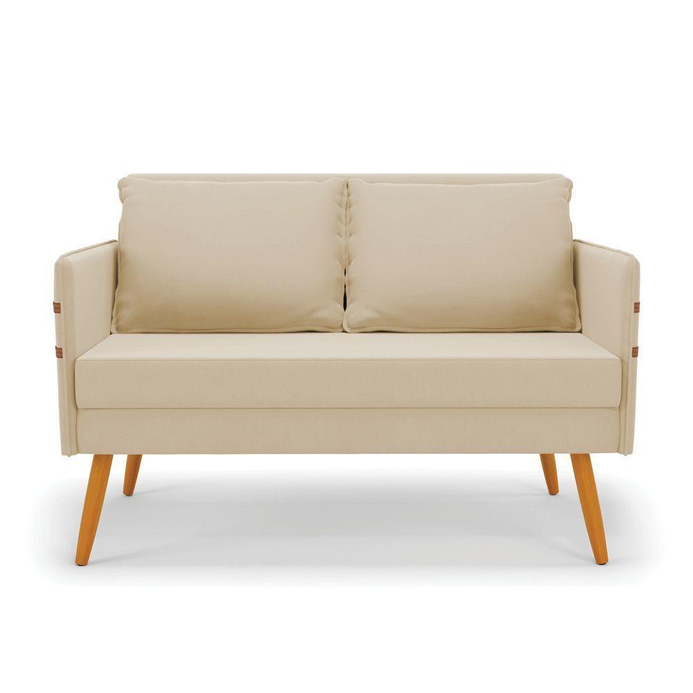 Namoradeira 02 Lugares Mari Suede Pés Palito Castanho Bege - 7