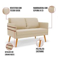 Namoradeira 02 Lugares Mari Suede Pés Palito Castanho Bege