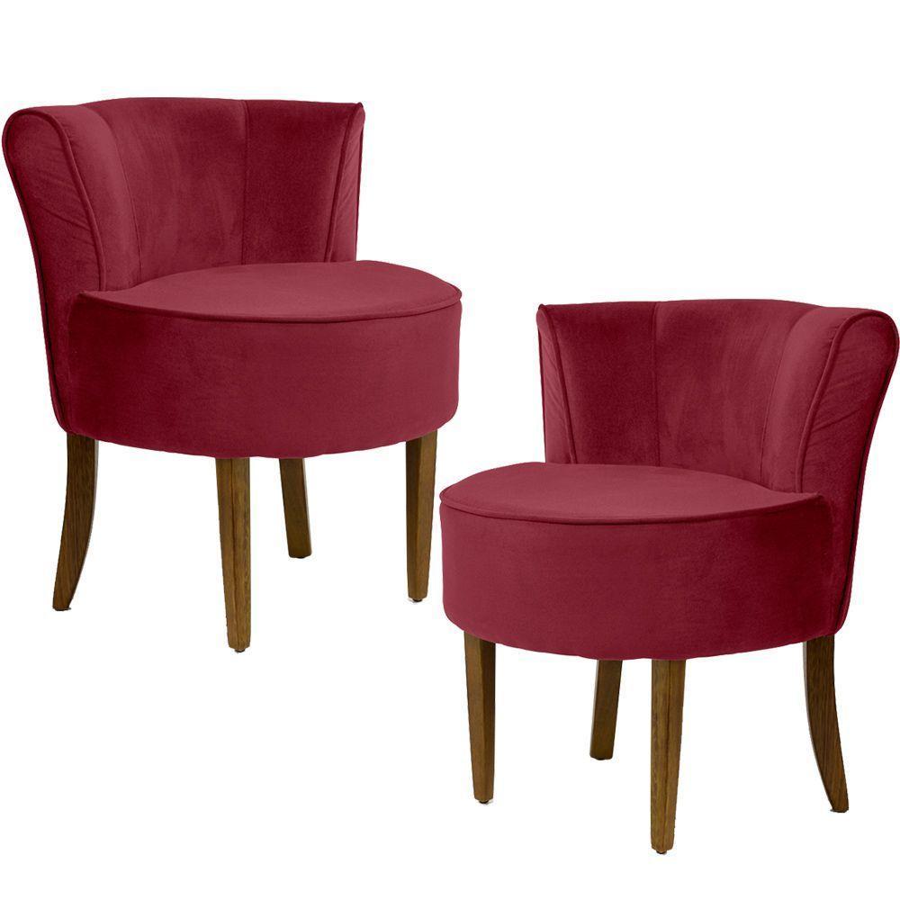Kit 02 Poltronas Base Madeira Ayla Veludo Marsala - 2