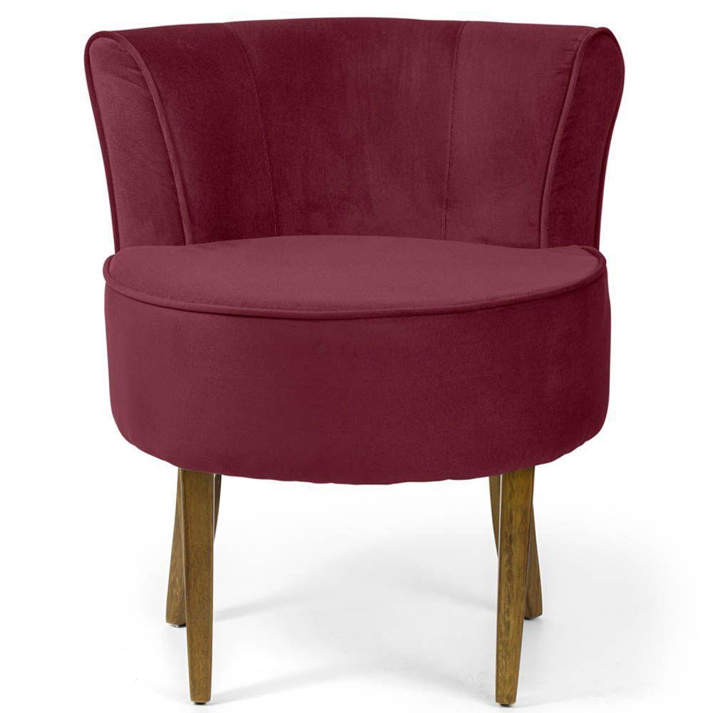 Kit 02 Poltronas Base Madeira Ayla Veludo Marsala - 8