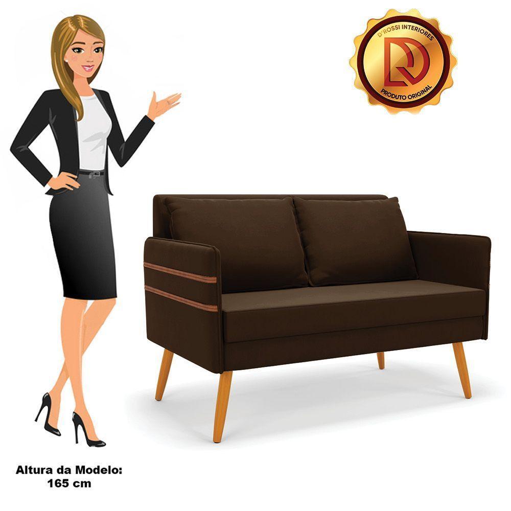 Namoradeira 02 Lugares Mari Suede Marrom Pés Palito Castanho - 3