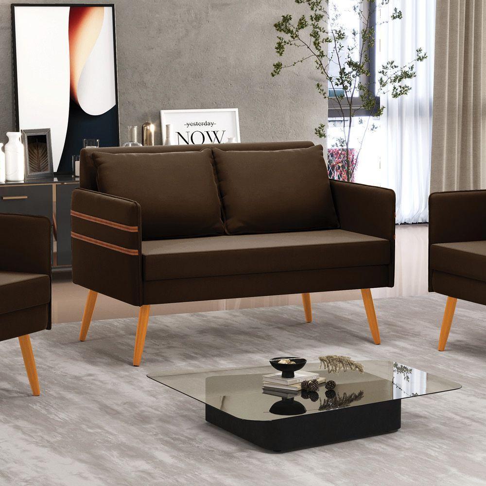 Namoradeira 02 Lugares Mari Suede Marrom Pés Palito Castanho - 8