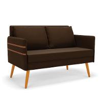 Namoradeira 02 Lugares Mari Suede Marrom Pés Palito Castanho - 1