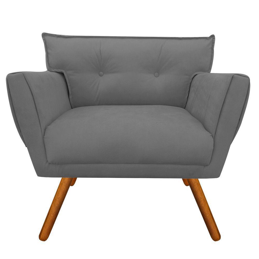 Kit 02 Poltronas Anitta Suede Grafite Pés Palito Castanho - 3