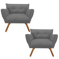 Kit 02 Poltronas Anitta Suede Grafite Pés Palito Castanho - 1