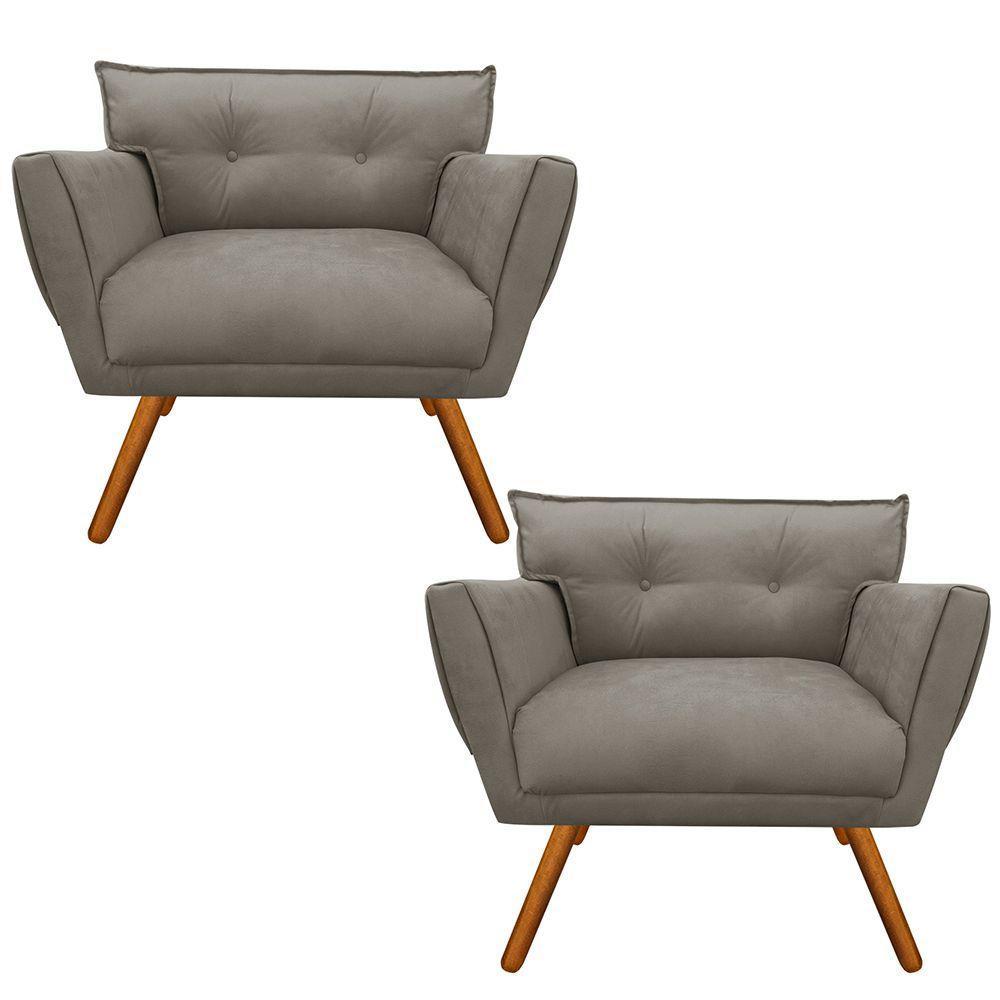 Kit 02 Poltronas Anitta Suede Marrom Rato Pés Palito D´rossi - 1