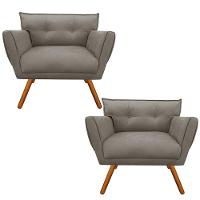 Kit 02 Poltronas Anitta Suede Marrom Rato Pés Palito D´rossi - 1