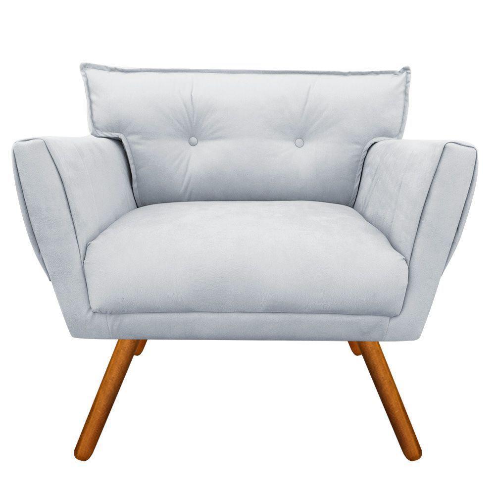 Kit 02 Poltronas Anitta Suede Cinza Pés Palito Castanho - 3