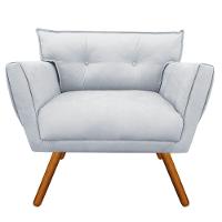 Kit 02 Poltronas Anitta Suede Cinza Pés Palito Castanho - 5