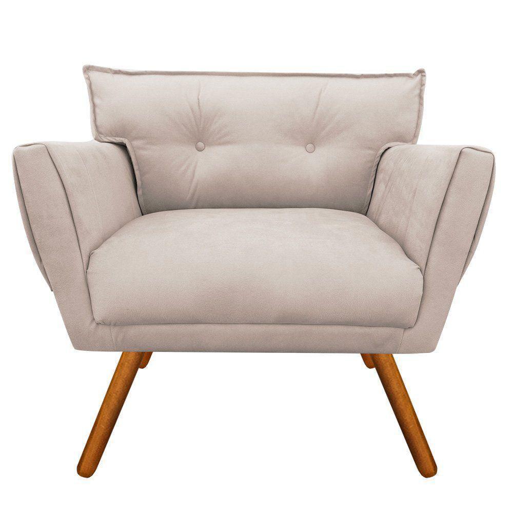 Kit 02 Poltronas Anitta Suede Bege Pés Palito Castanho - 2