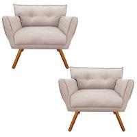 Kit 02 Poltronas Anitta Suede Bege Pés Palito Castanho - 1