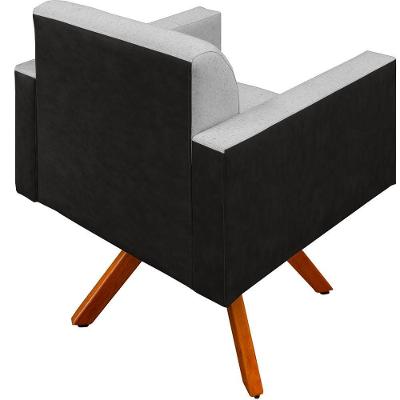 Poltrona Giratória Helô L02 Linho Couríssimo Cinza Preto Lyam Decor