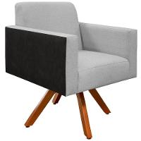 Poltrona Base Giratória Linho Cinza Couríssimo Preto - 1