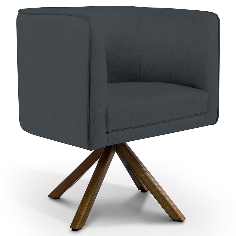 Poltrona Base Giratória De Madeira Veludo Cinza C-317 - 1