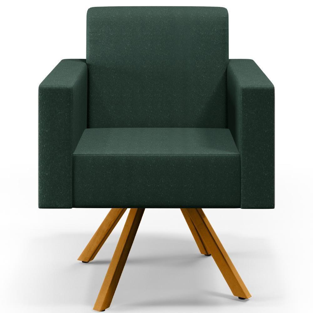 Poltrona Base Giratória De Madeira Linho Verde Musgo - 8