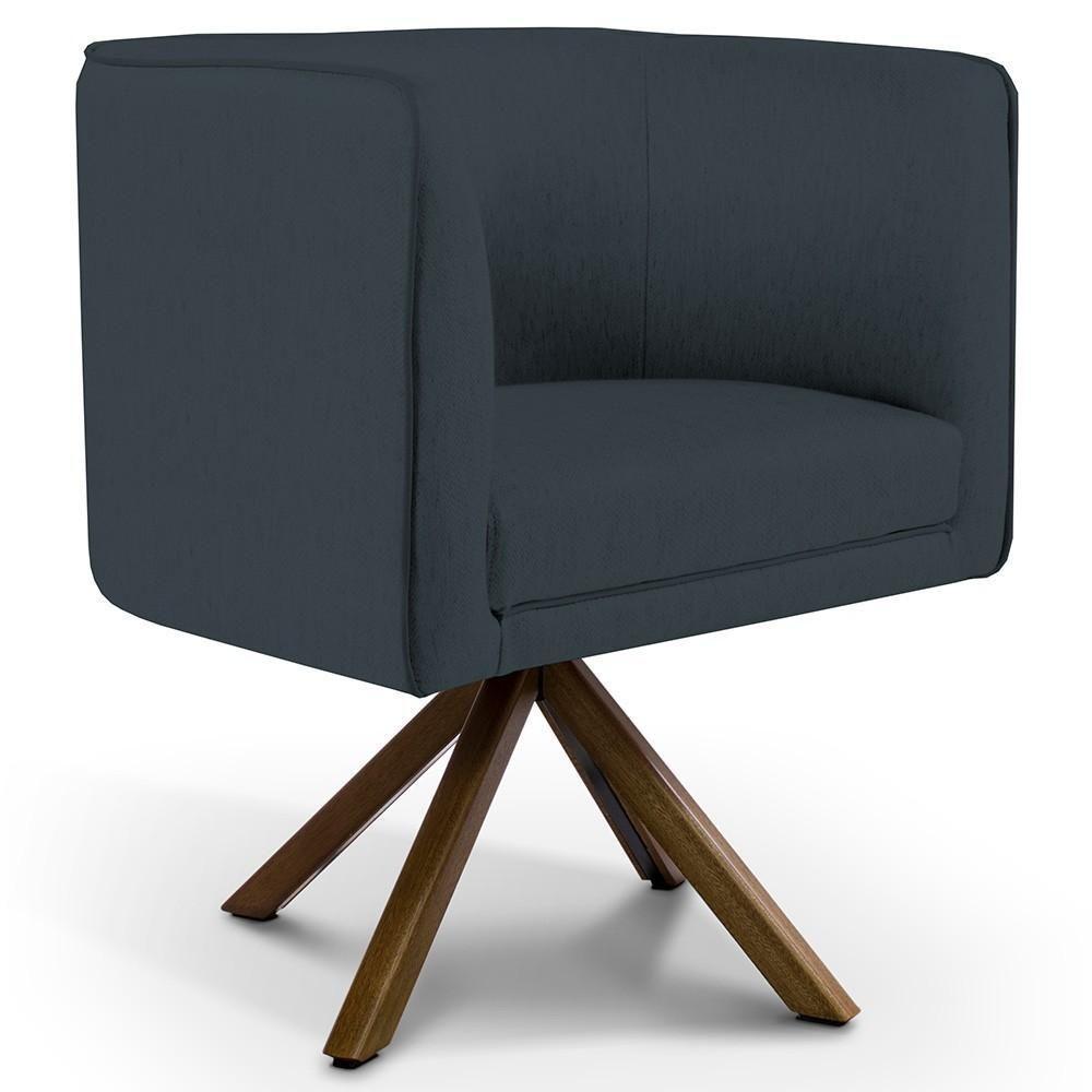 Poltrona Base Giratória De Madeira Linho Chumbo D-465 - 1