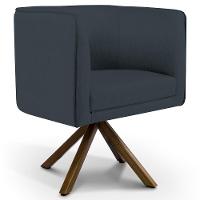 Poltrona Base Giratória De Madeira Linho Chumbo D-465 - 1