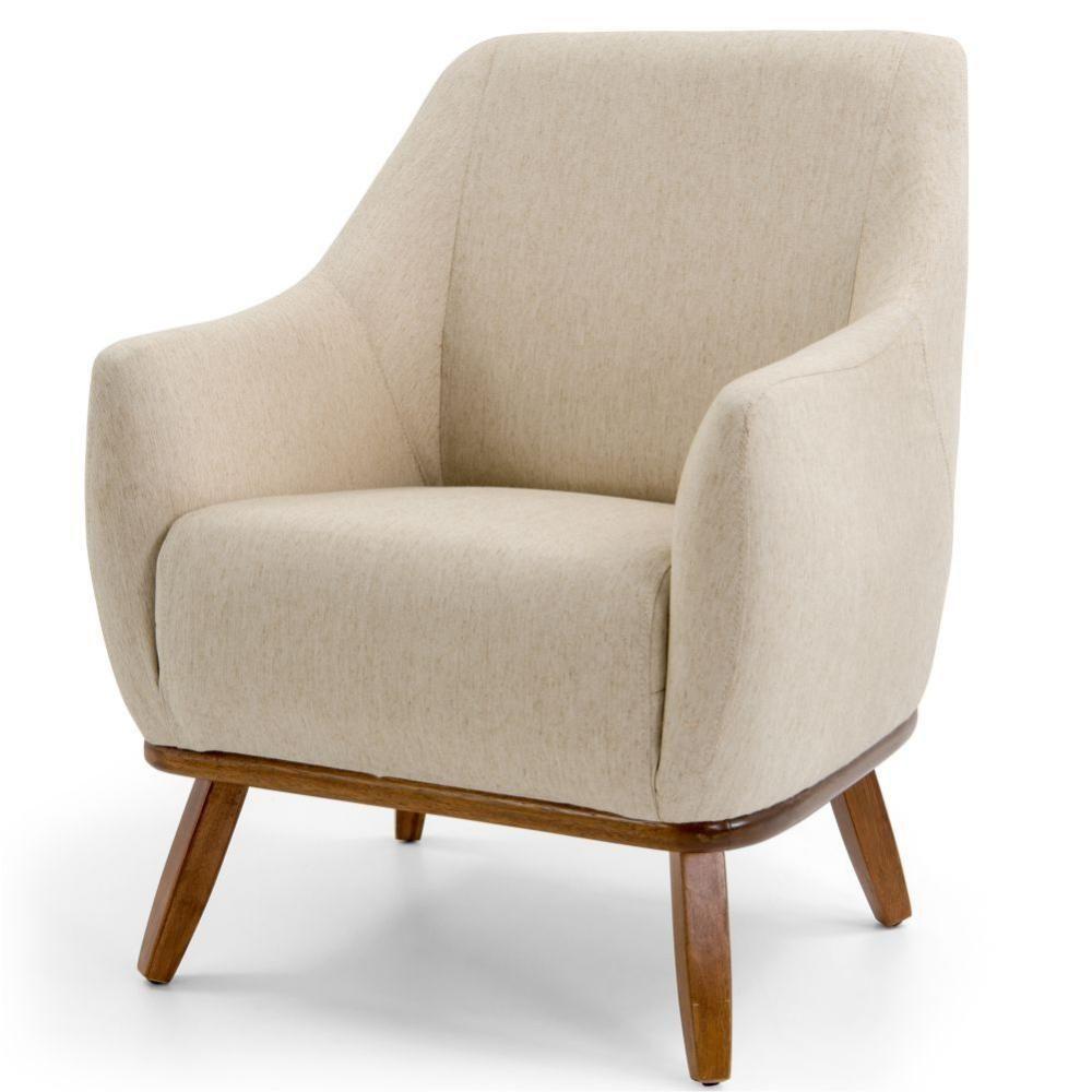 Poltrona Base Fixa De Madeira Paloma D02 Algodão Bege C-129 - 1