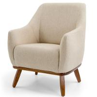 Poltrona Base Fixa De Madeira Paloma D02 Algodão Bege C-129 - 1