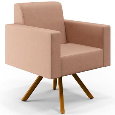 Poltrona Giratória Helô L02 Linho Rosa Assento Fixo com Espuma D-26 Lyam Decor