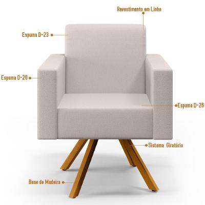 Poltrona Giratória Helô L02 Linho Bege Lyam Decor