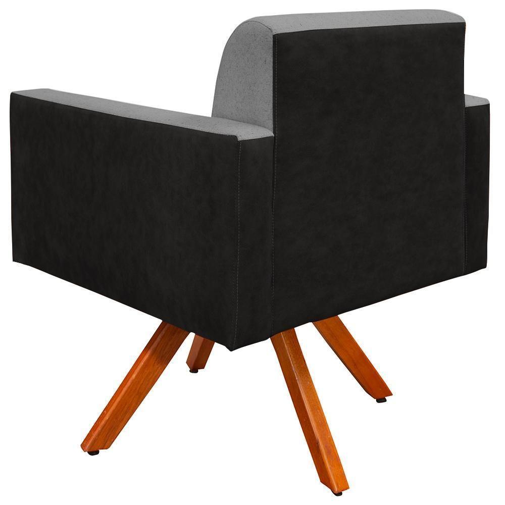 Poltrona Base Giratória De Madeira Cinza Couríssimo Preto - 5