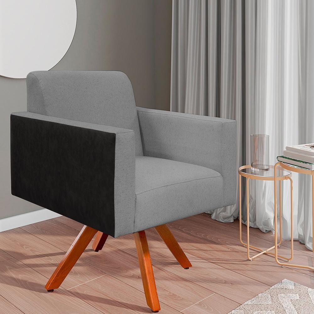 Poltrona Base Giratória De Madeira Cinza Couríssimo Preto - 9