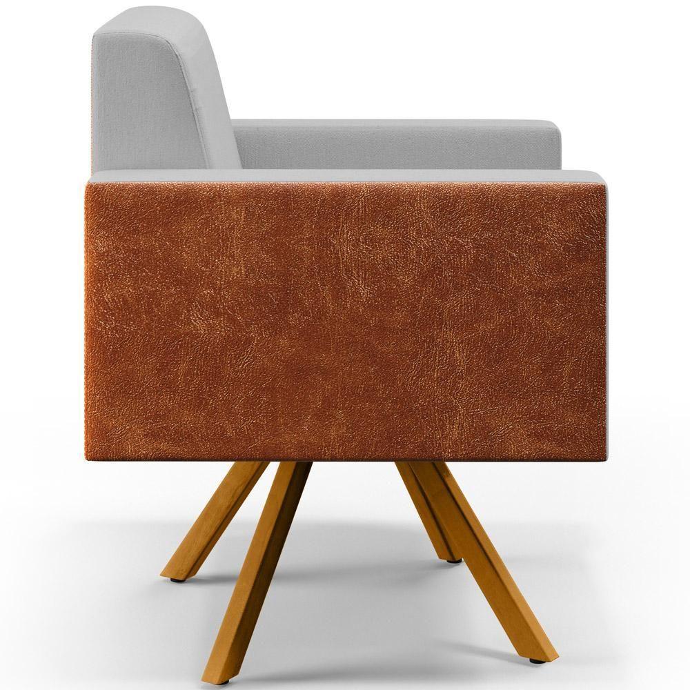 Poltrona Base Giratória De Madeira Cinza Couríssimo Camel - 4