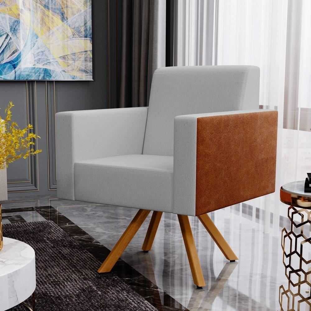 Poltrona Base Giratória De Madeira Cinza Couríssimo Camel - 9