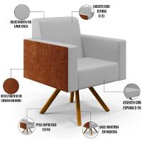 Poltrona Base Giratória De Madeira Cinza Couríssimo Camel - 11