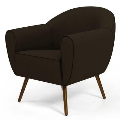 Poltrona Decorativa Nina Corano PVC Assento Fixo Espuma D28 HR Marrom Lyam Decor