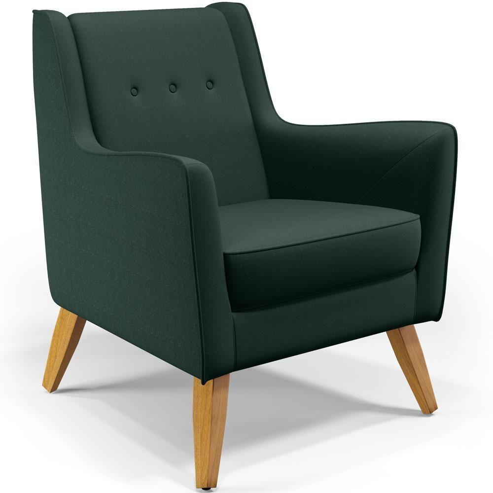 Poltrona Com Pés De Madeira Taroba Linho Verde C-117 - 1