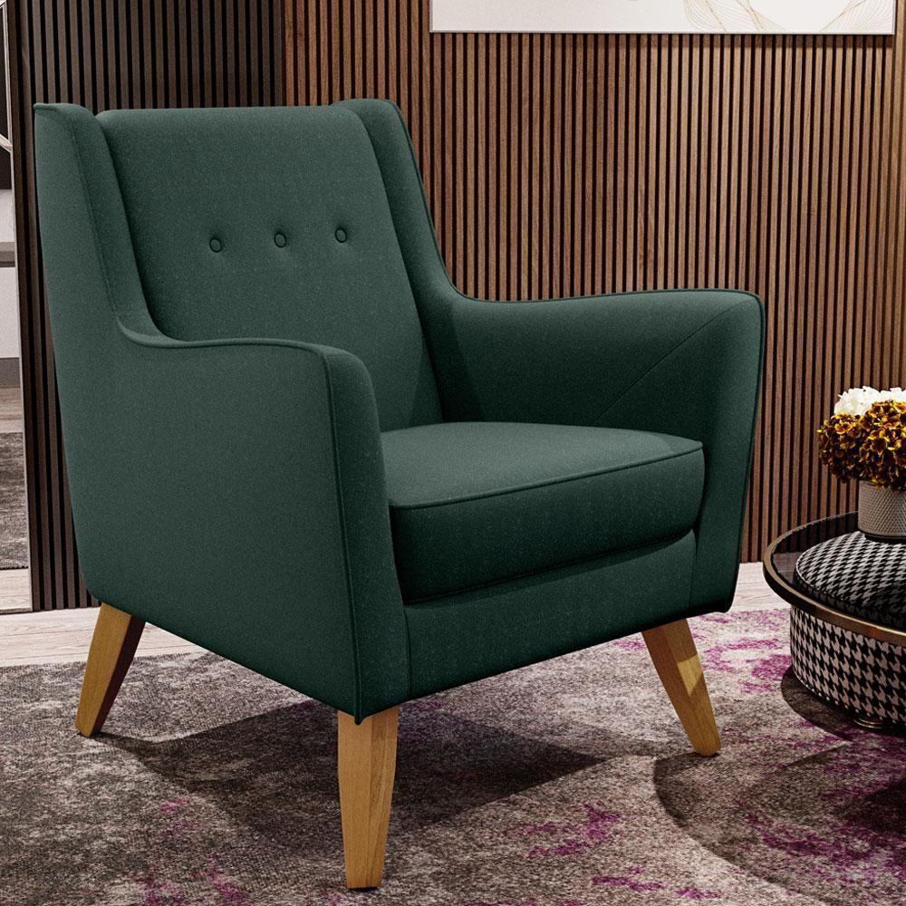 Poltrona Com Pés De Madeira Taroba Linho Verde C-117 - 7