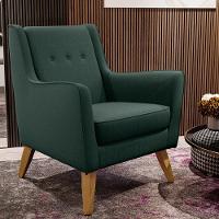 Poltrona Com Pés De Madeira Taroba Linho Verde C-117 - 7