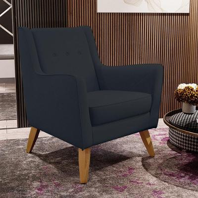 Poltrona Com Pés De Madeira Taroba Linho Chumbo D-465