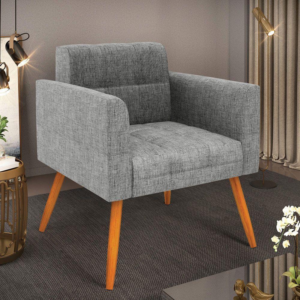 Poltrona Elisa Linho Pés Palito Castanho - D'rossi Cor A26 Grafite - 7