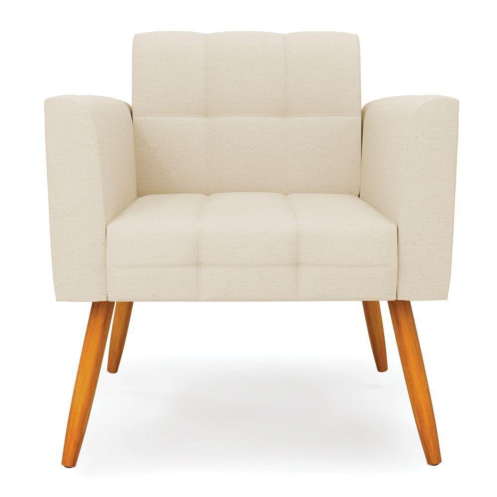 Poltrona Elisa Linho Bege A19 Pés Palito Castanho - D'rossi - 4