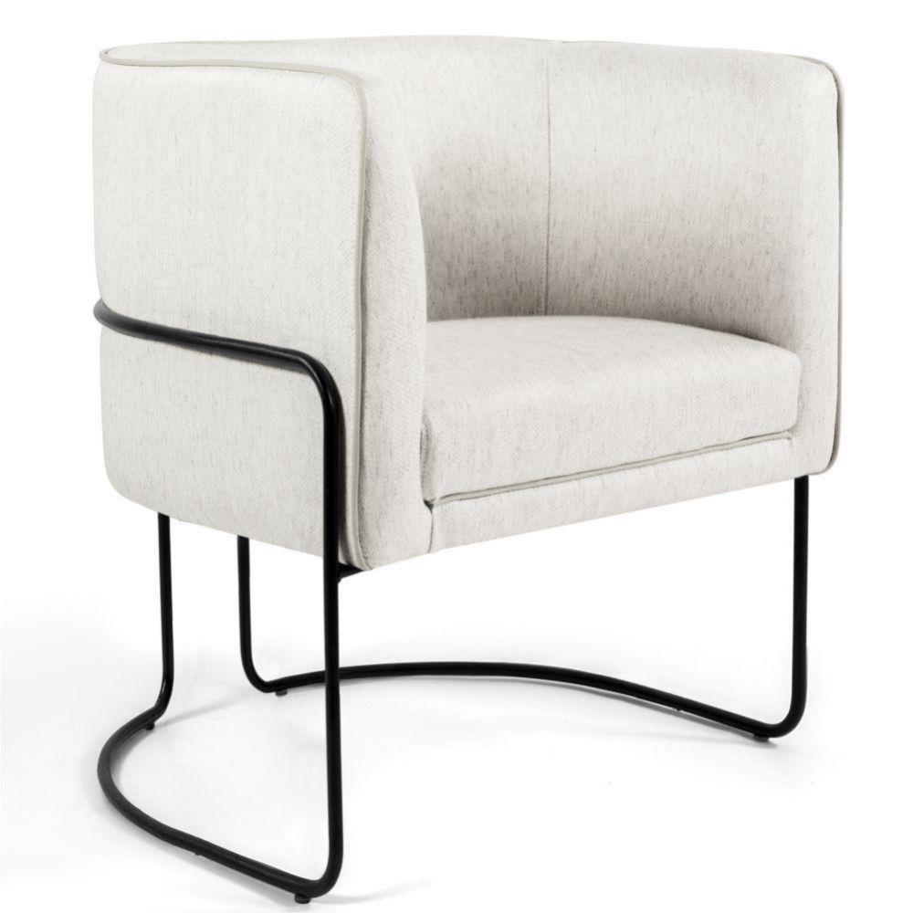 Kit 02 Poltronas Decorativas Sala de Estar Base de Aço Preto Nix Linho Creme Gran Belo - 3