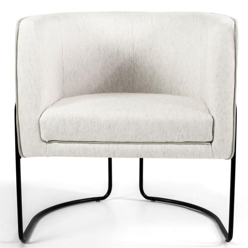 Kit 02 Poltronas Decorativas Sala de Estar Base de Aço Preto Nix Linho Creme Gran Belo - 4