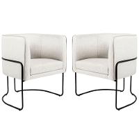 Kit 02 Poltronas Decorativas Sala de Estar Base de Aço Preto Nix Linho Creme Gran Belo - 1