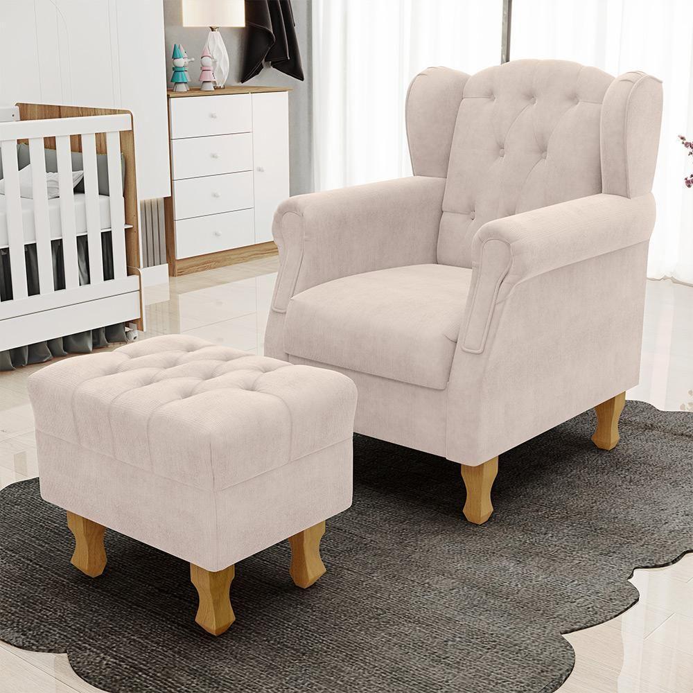 Poltrona Yara P02 Com Puff Paris Luis Xv Suede Bege - 9