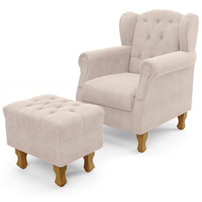 Poltrona de Amamentação Yara P02 com Puff Paris Luis XV Suede Bege Lyam Decor