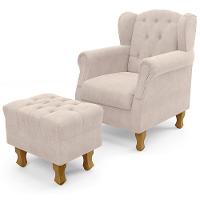 Poltrona Yara P02 Com Puff Paris Luis Xv Suede Bege - 1