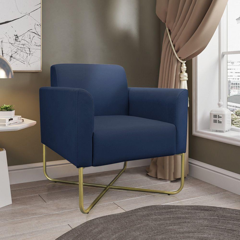 Kit 02 Poltronas Marisa Suede Azul Marinho Base X Industrial - 2